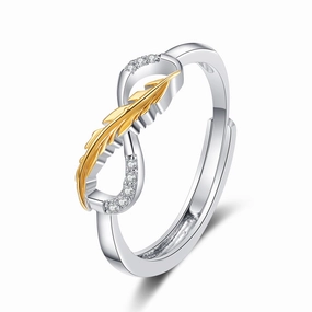 Wholesale Copper Two Tone Yellow Gold Feather Diamond Ring