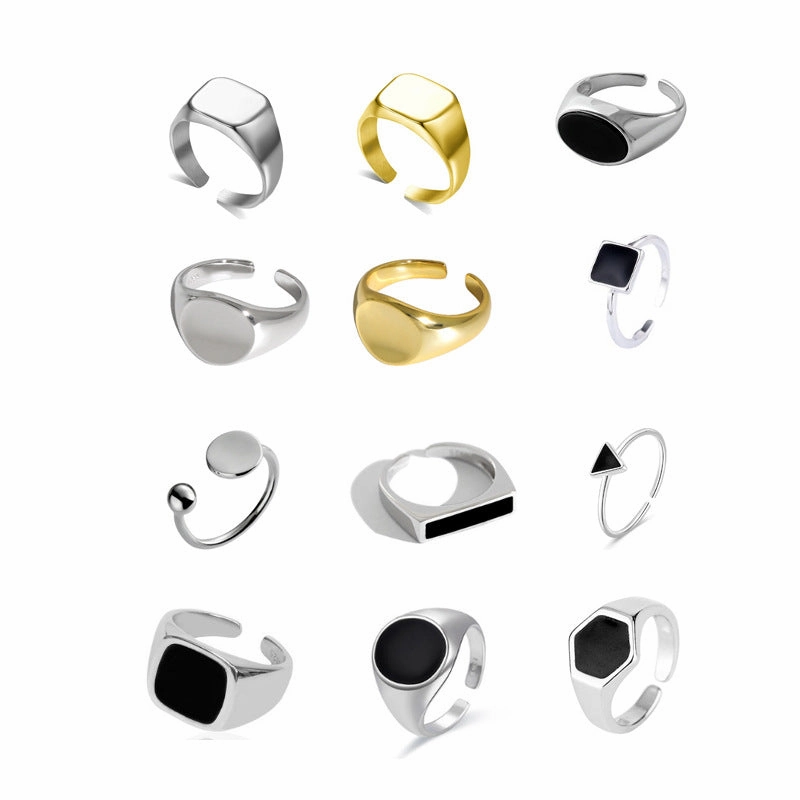 Wholesale Copper Zhendianzhibao Geometric Square Round Glossy Open Ring