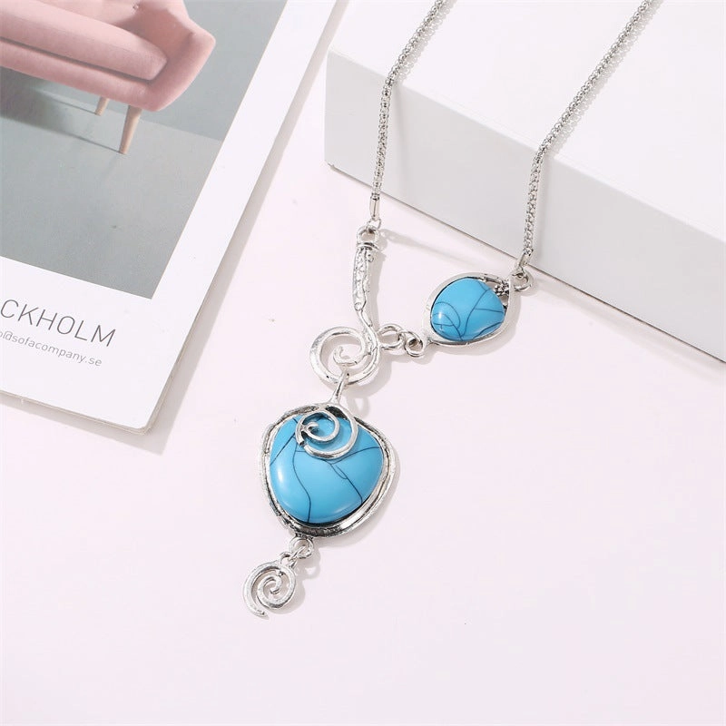 Wholesale Crack Turquoise Bohemian Style Titanium Steel Necklaces