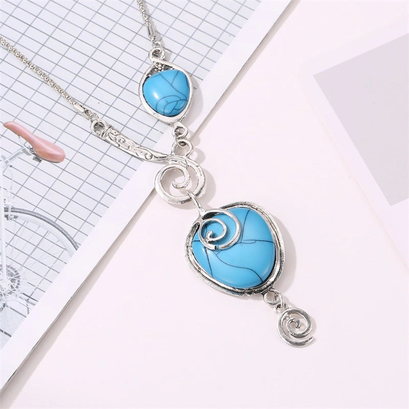 Wholesale Crack Turquoise Bohemian Style Titanium Steel Necklaces