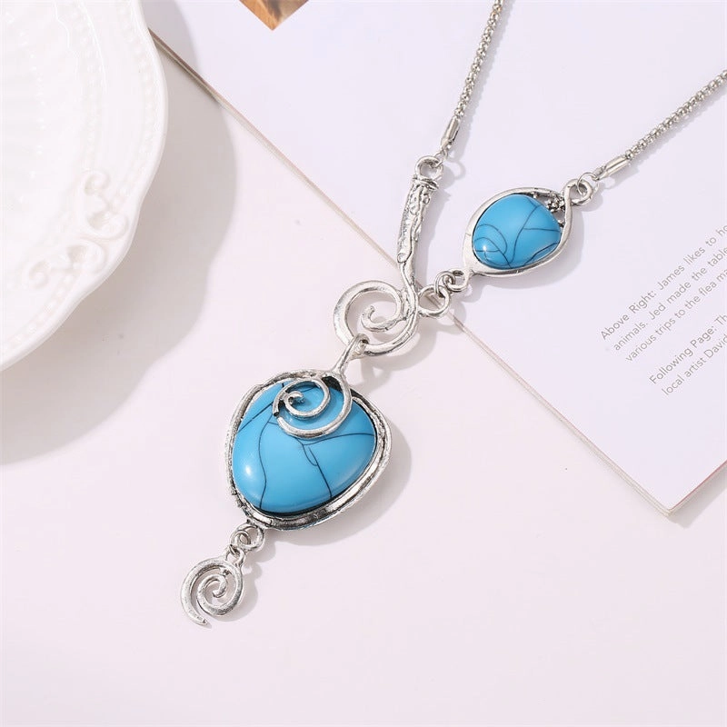Wholesale Crack Turquoise Bohemian Style Titanium Steel Necklaces