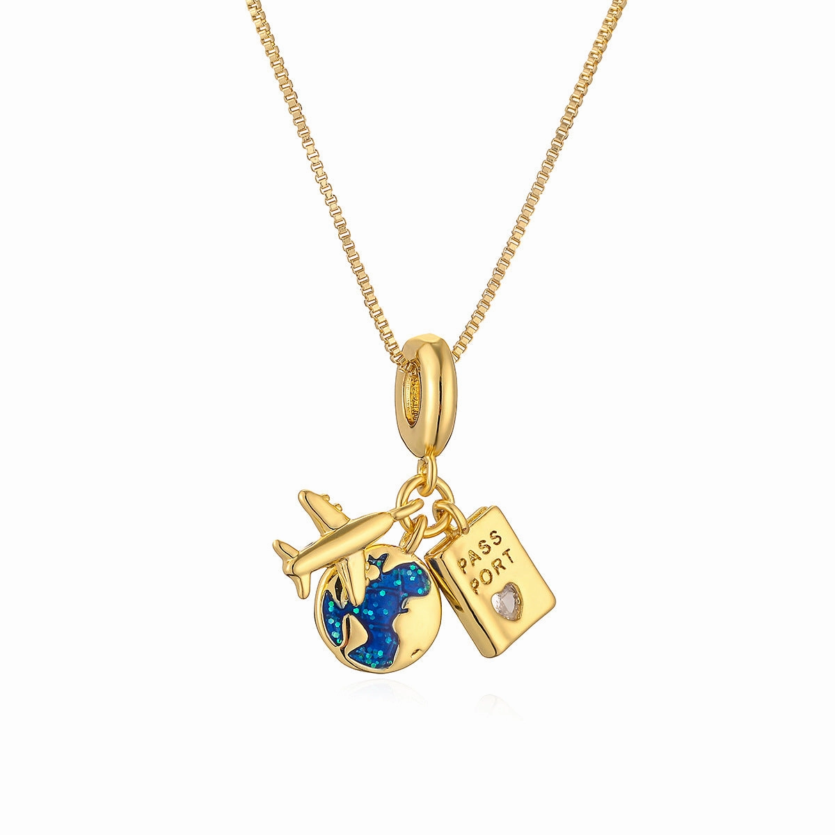 Wholesale Creative Copper Gold Plated Zircon Camera Passport Necklace Clavicle Chain