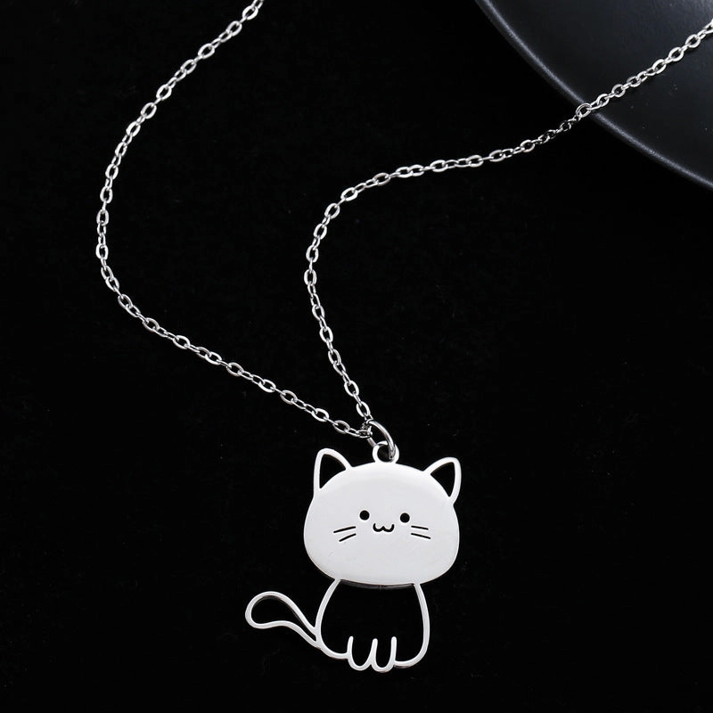 Wholesale Creative Fashion Big Head Cat Stainless Steel Titanium Steel No Fading Necklaces