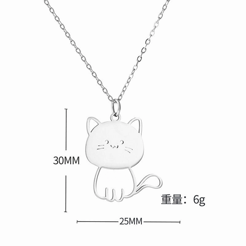 Wholesale Creative Fashion Big Head Cat Stainless Steel Titanium Steel No Fading Necklaces