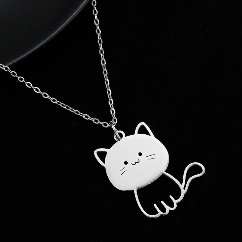 Wholesale Creative Fashion Big Head Cat Stainless Steel Titanium Steel No Fading Necklaces