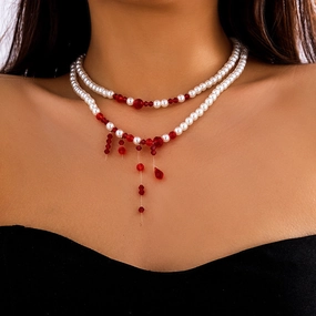 Wholesale Creative Halloween Blood Drop Tassel Imitation Pearl Acrylic Necklaces