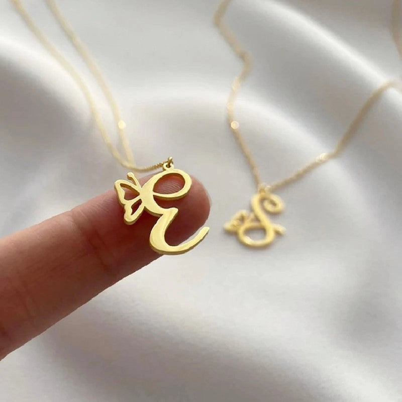 Wholesale Creative Stainless Steel English Letter Butterfly Necklace Clavicle Chain