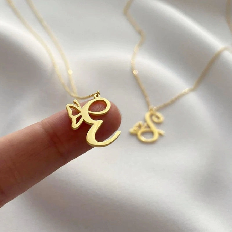Wholesale Creative Stainless Steel English Letter Butterfly Necklace Clavicle Chain