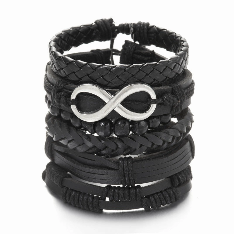 Wholesale Creative Wooden Beads Cross Feather Braided Leather Bracelet