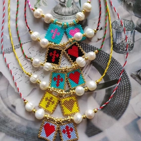 Wholesale Cross Beads Woven Square Hang Tag Necklaces