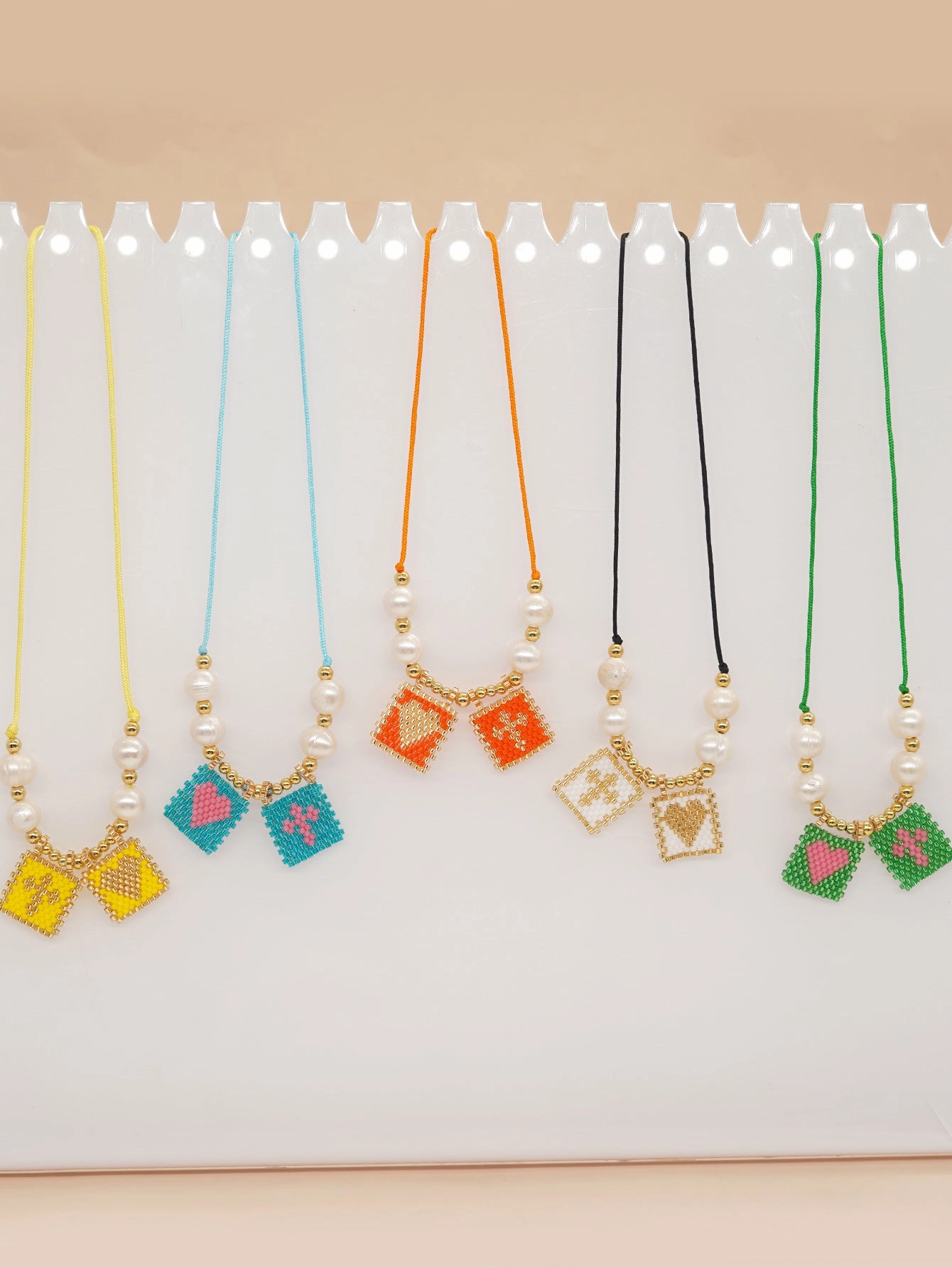 Wholesale Cross Beads Woven Square Hang Tag Necklaces