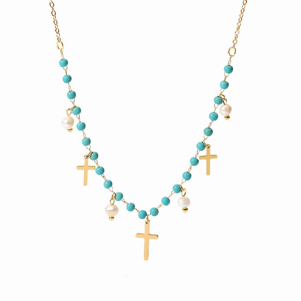 Wholesale Cross Freshwater Pearl Tassel Pendant Necklaces