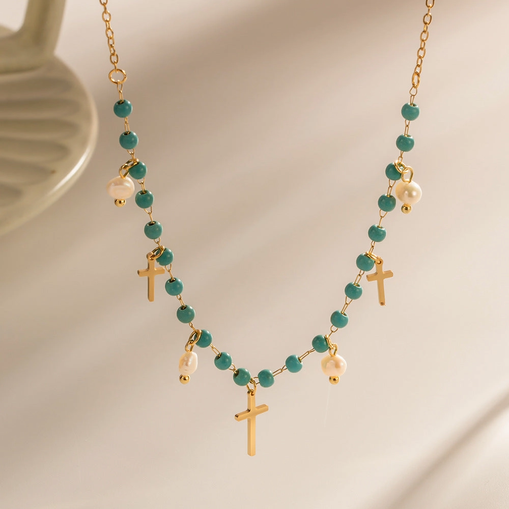 Wholesale Cross Freshwater Pearl Tassel Pendant Necklaces