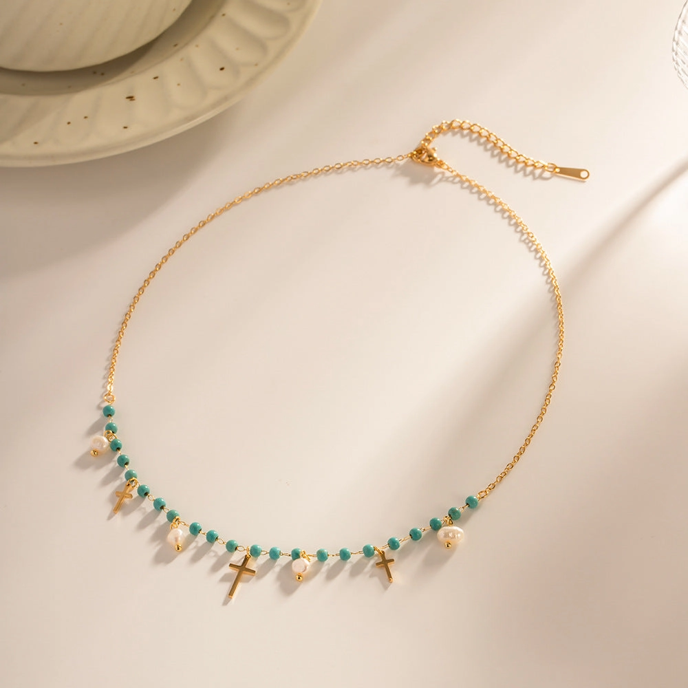 Wholesale Cross Freshwater Pearl Tassel Pendant Necklaces