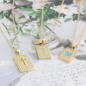 Wholesale Cross Heart Square Colorful Zircon Alloy Necklaces