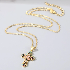 Wholesale Cross Hollow Color Zircon Alloy Necklaces