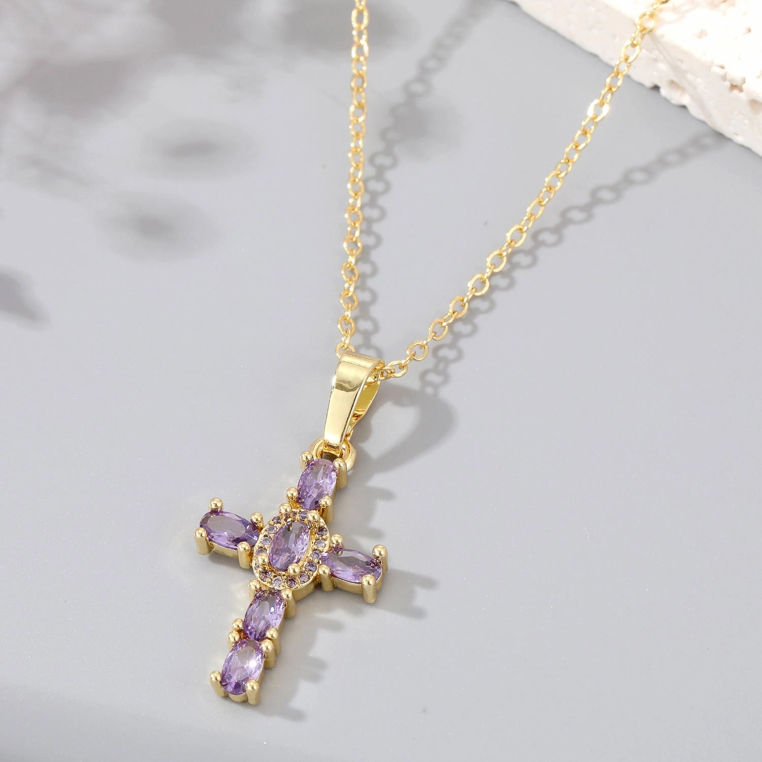 Wholesale Cross Hollow Color Zircon Alloy Necklaces