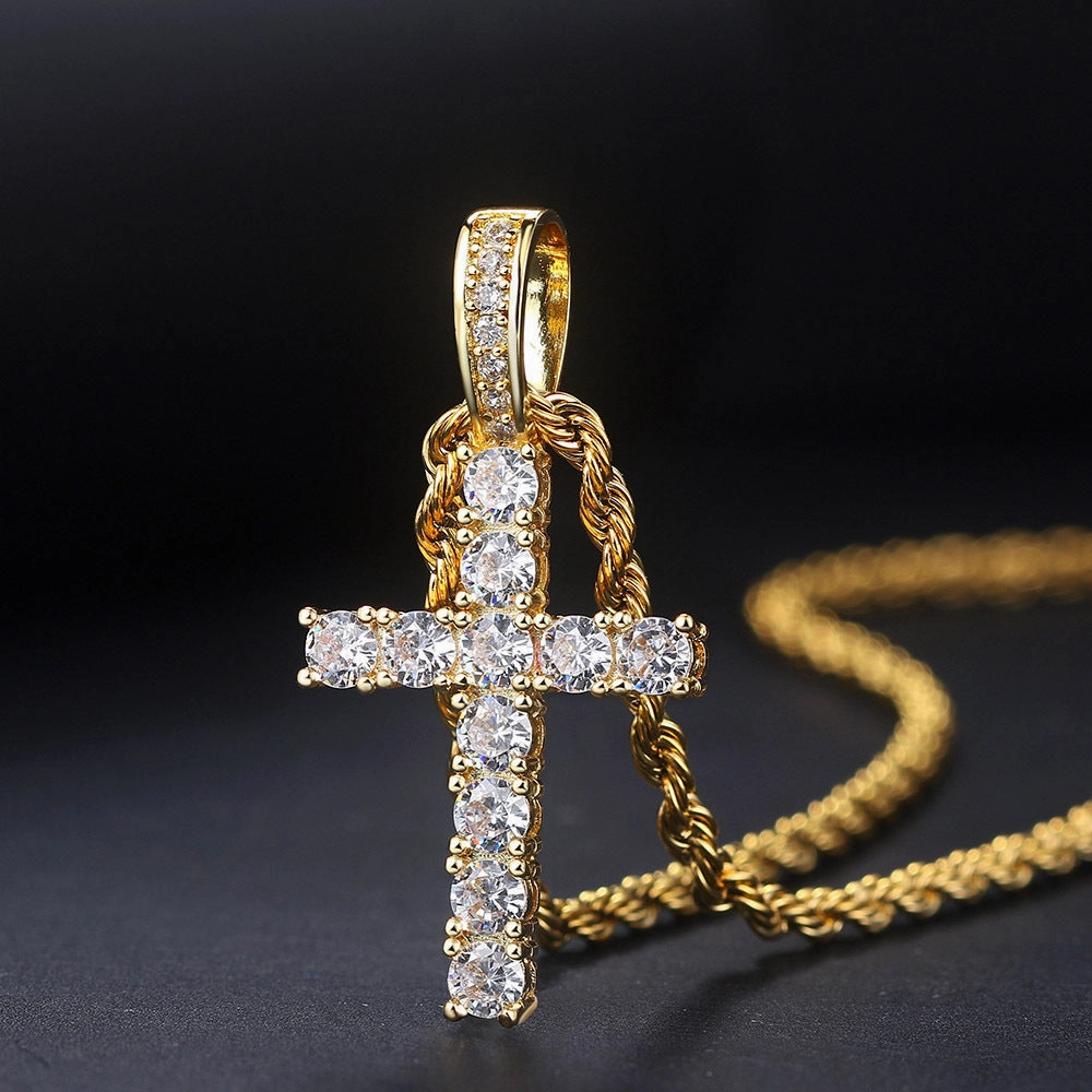 Wholesale Cross Inlaid 4mm Zircon Pendant Copper Necklaces