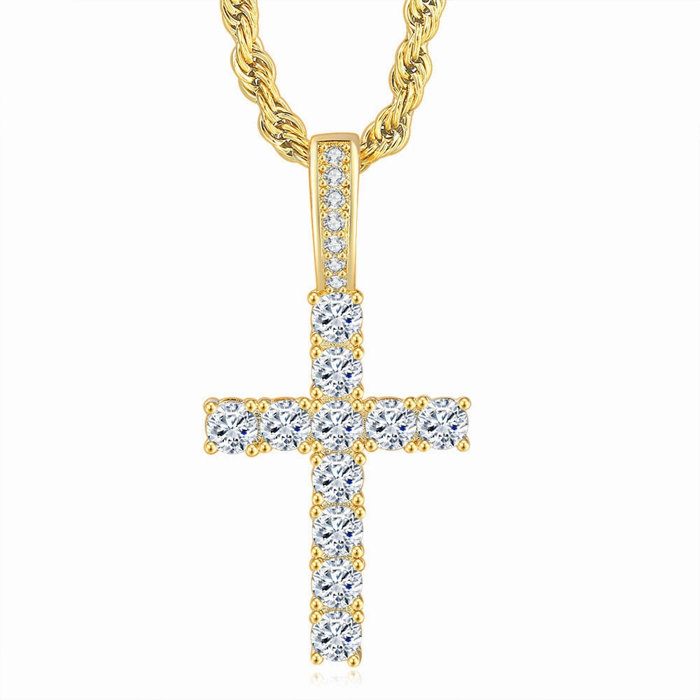 Wholesale Cross Inlaid 4mm Zircon Pendant Copper Necklaces