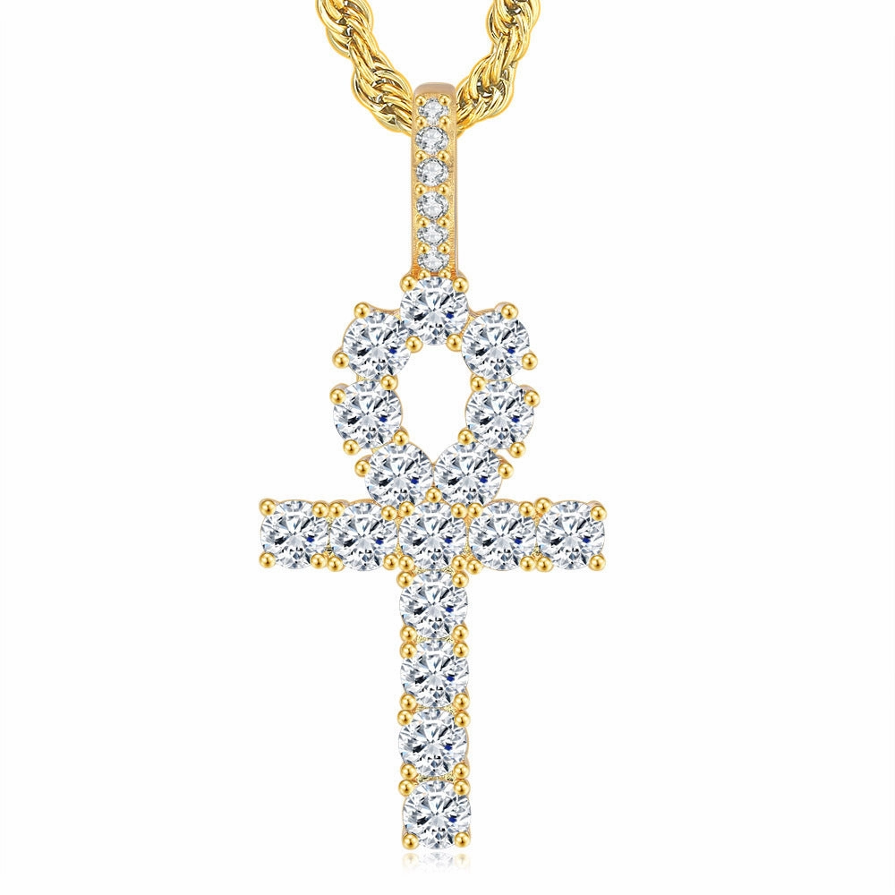 Wholesale Cross Inlaid 4mm Zircon Pendant Copper Necklaces