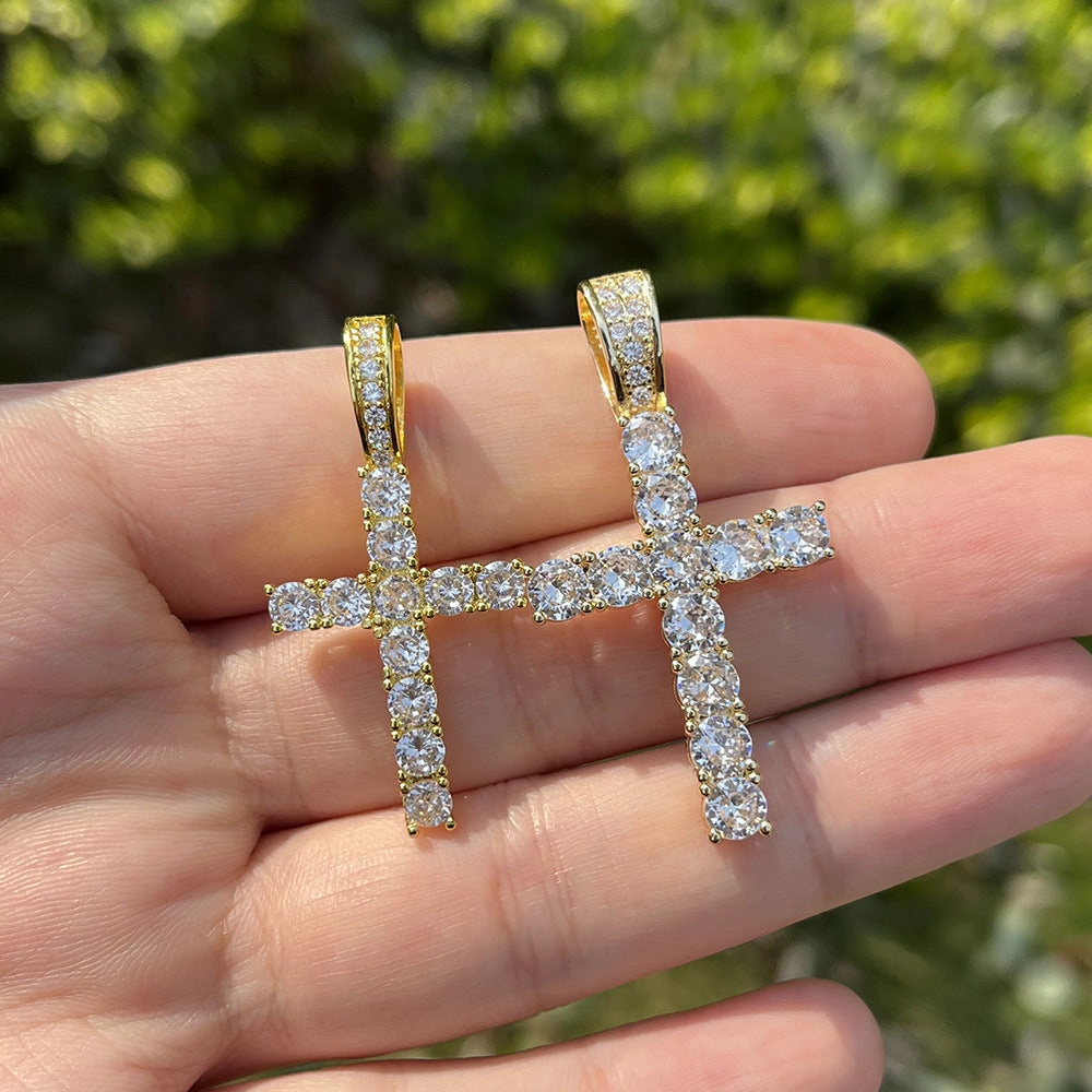Wholesale Cross Inlaid 4mm Zircon Pendant Copper Necklaces