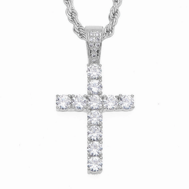 Wholesale Cross Inlaid 4mm Zircon Pendant Copper Necklaces