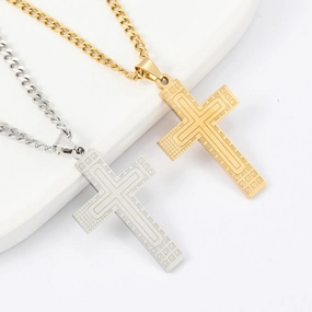 Wholesale Cross Pendant Fashion Geometric Line Titanium Steel Necklace
