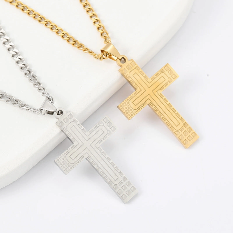 Wholesale Cross Pendant Fashion Geometric Line Titanium Steel Necklace