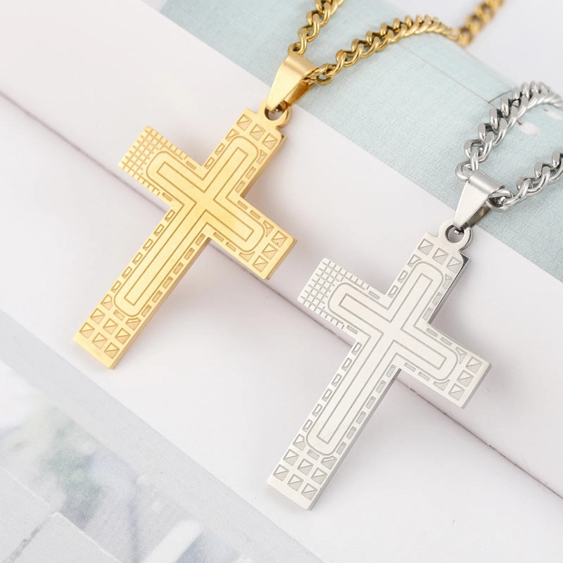 Wholesale Cross Pendant Fashion Geometric Line Titanium Steel Necklace