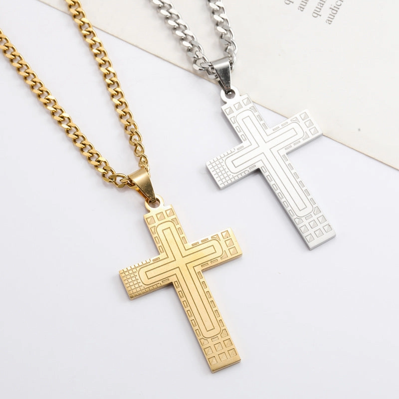 Wholesale Cross Pendant Fashion Geometric Line Titanium Steel Necklace