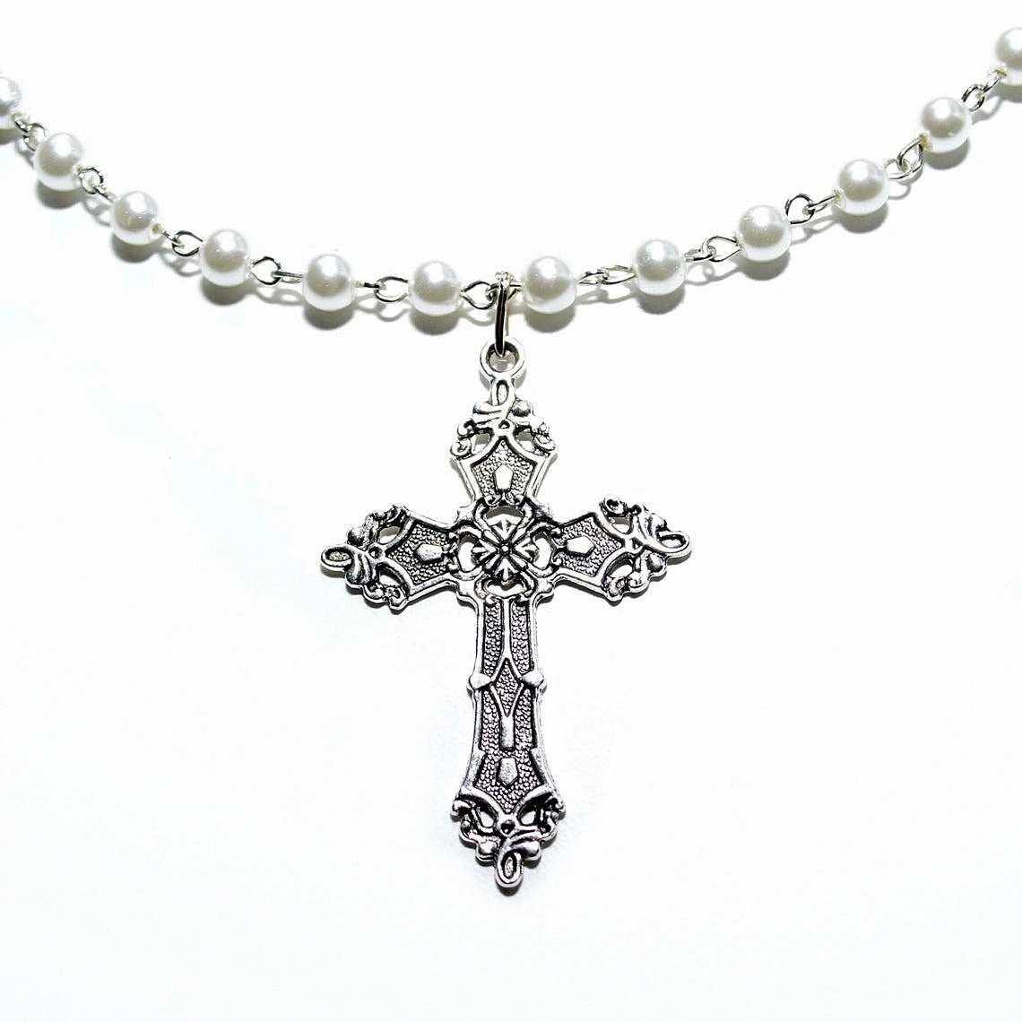 Wholesale Crosses Gothic White Pearl Pendants Alloy Necklaces
