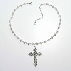 Wholesale Crosses Gothic White Pearl Pendants Alloy Necklaces