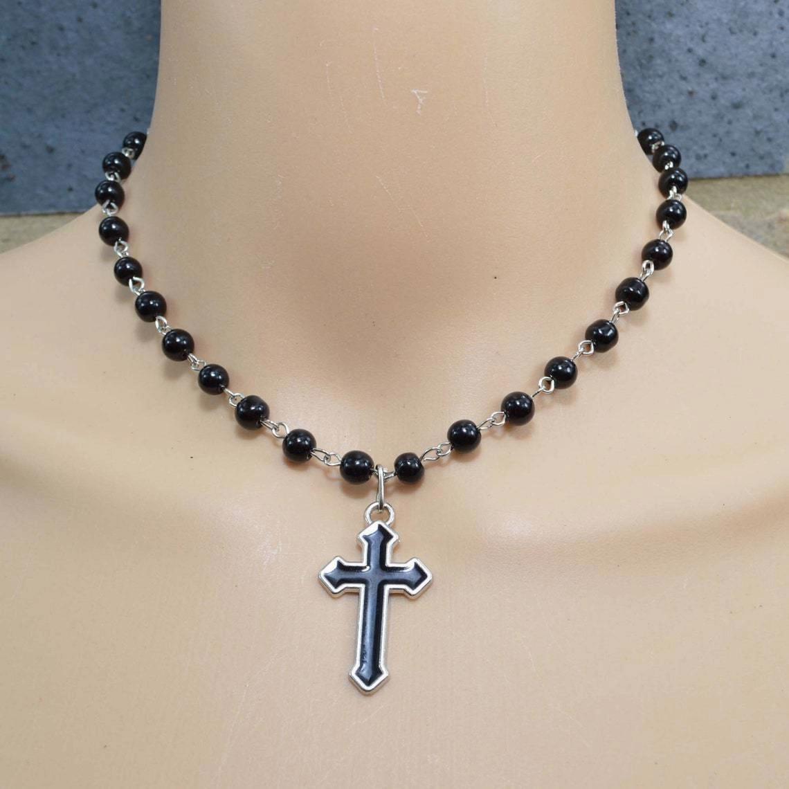 Wholesale Crosses Gothic White Pearl Pendants Alloy Necklaces