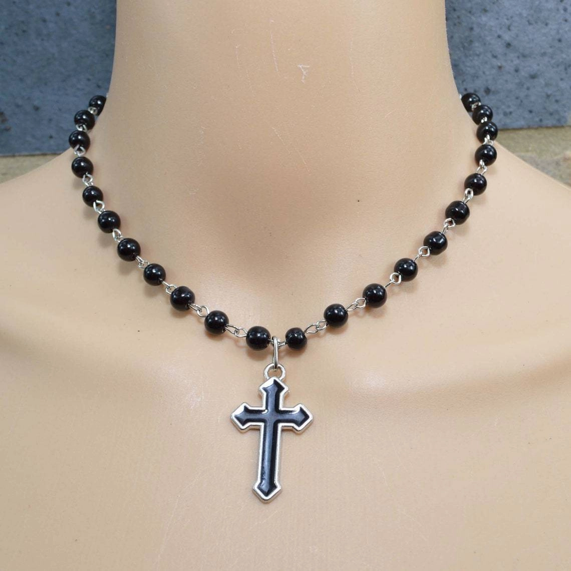 Wholesale Crosses Gothic White Pearl Pendants Alloy Necklaces