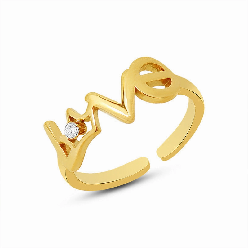 Wholesale Crown LOVE Zircon Titanium Steel 18K Gold Plated Open Ring
