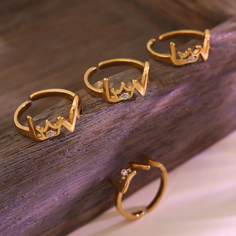 Wholesale Crown LOVE Zircon Titanium Steel 18K Gold Plated Open Ring