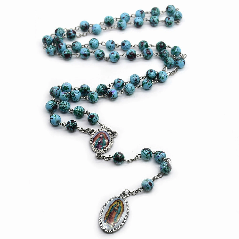 Wholesale Crucifix our lady of Guadalupe Rosary Beads Glass Necklaces