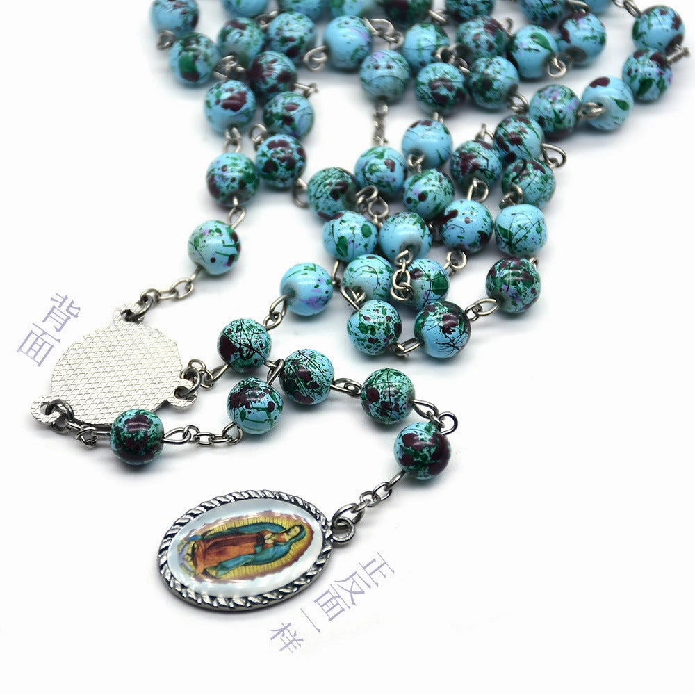 Wholesale Crucifix our lady of Guadalupe Rosary Beads Glass Necklaces