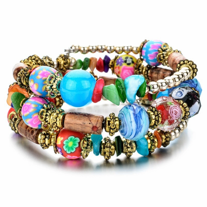 Wholesale Crushed Stone Crystal Glass Beads Mix and Match Multilayer Soft Pottery Bracelet