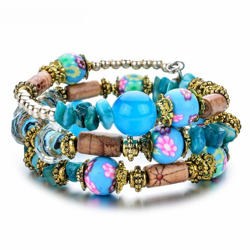 Wholesale Crushed Stone Crystal Glass Beads Mix and Match Multilayer Soft Pottery Bracelet