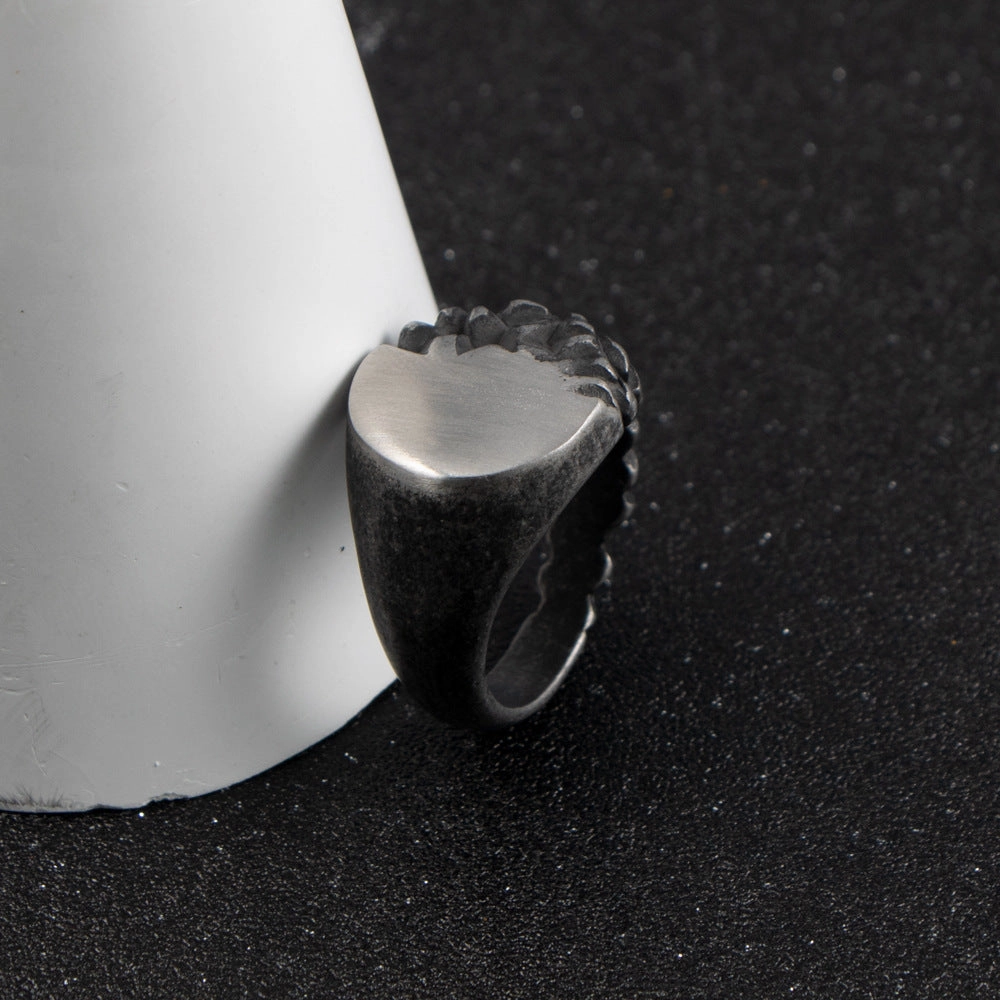 Wholesale Crushed Stone Half Sided Smooth Titanium Steel Men's Rings