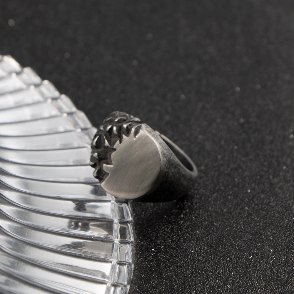 Wholesale Crushed Stone Half Sided Smooth Titanium Steel Men's Rings