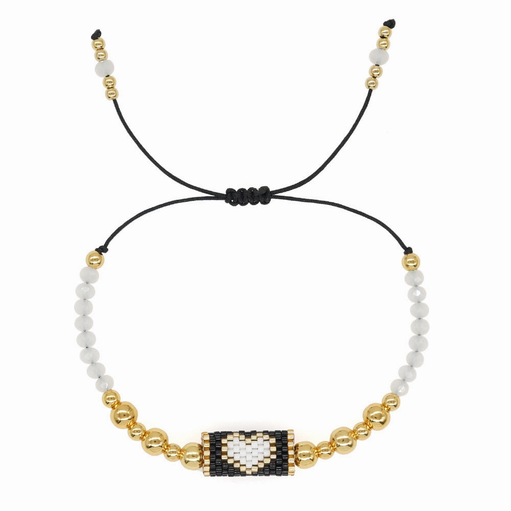 Wholesale Crystal Beads Golden Copper Rice Beads Handwoven Black White Peach Heart Cylinder Bracelet