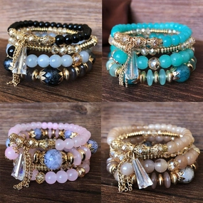 Wholesale Crystal Bracelet 4pcs Multilayer Beaded Bracelet
