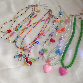 Wholesale Crystal Pearl Flower Heart Plastic Beaded Necklaces