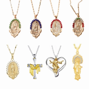 Wholesale Crystal Rhinestone Virgin Mary Pendant Alloy Necklaces