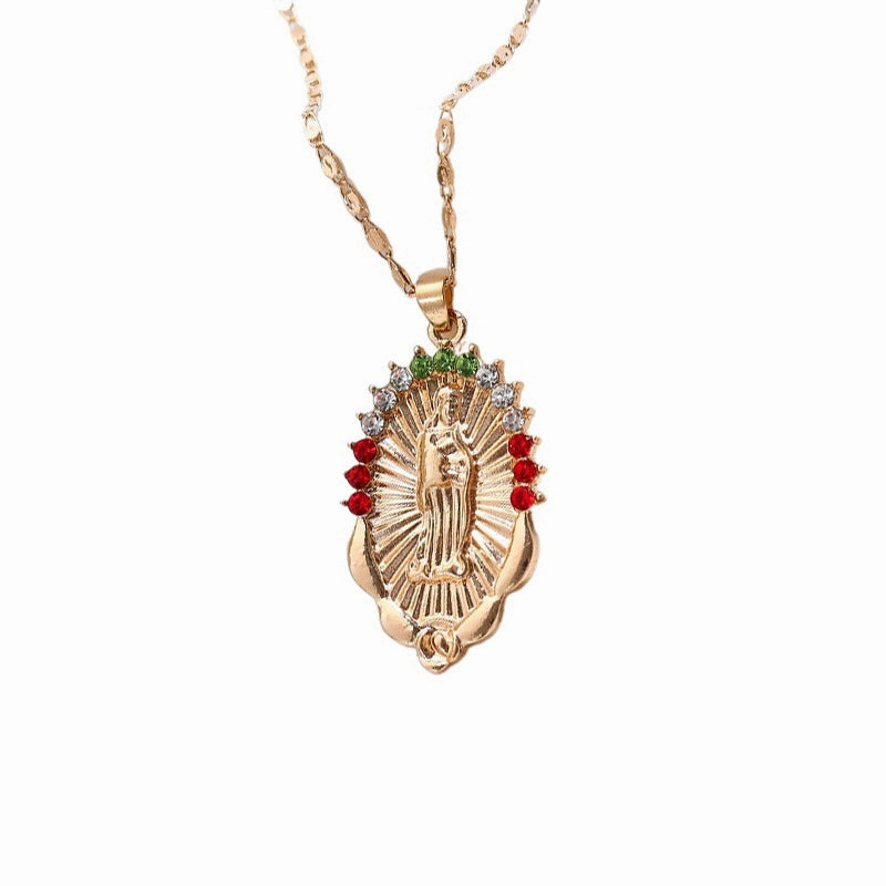 Wholesale Crystal Rhinestone Virgin Mary Pendant Alloy Necklaces