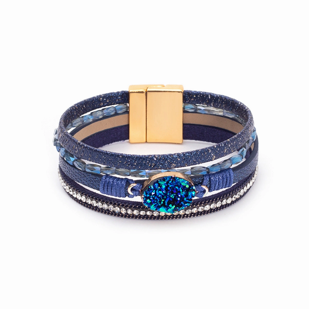 Wholesale Crystal Studded Vintage Ethnic Style Beaded Leather Bracelet