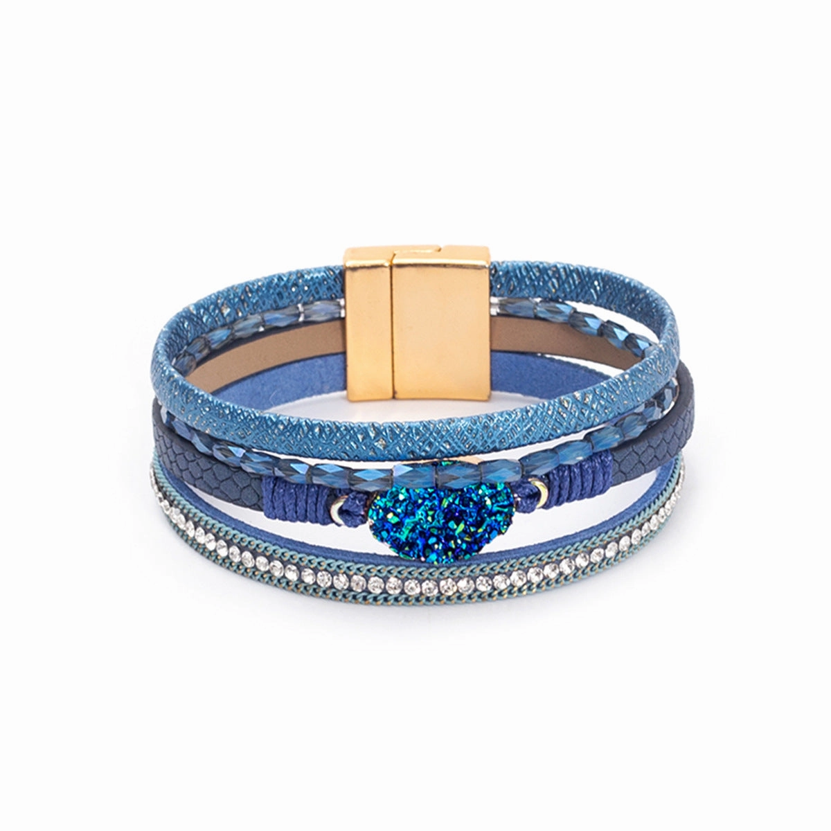 Wholesale Crystal Studded Vintage Ethnic Style Beaded Leather Bracelet