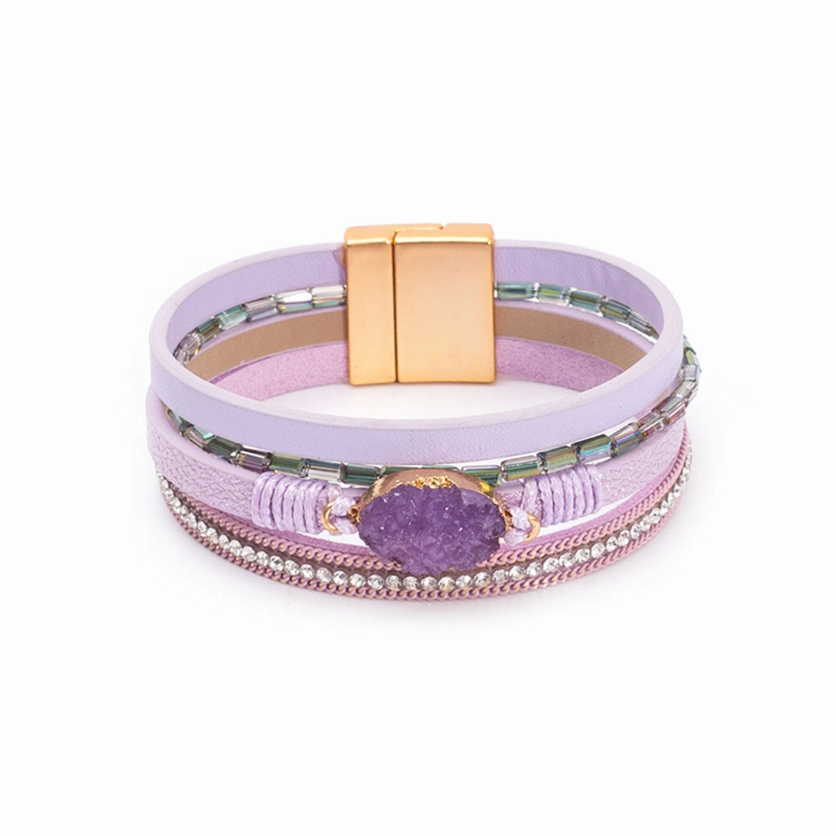 Wholesale Crystal Studded Vintage Ethnic Style Beaded Leather Bracelet